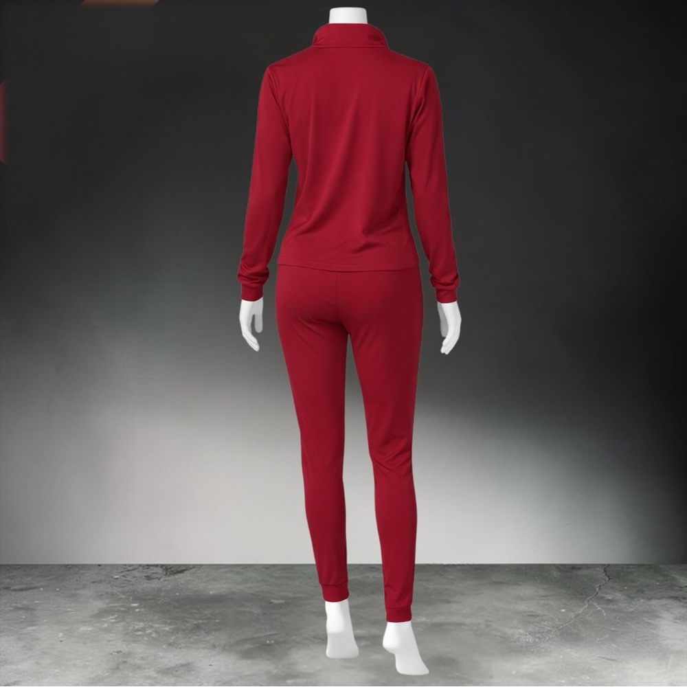 New Women's Zip-Front Track Jacket & Pants Set - Burgundy - Picture 10 of 13
